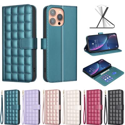 Small Square Grid Design PU Leather Flip Stand Wallet Phone Bag Case for iPhone XS,XR,XS Max,SE,iPhone 7,8,7Plus,11,11Pro,11Pro Max,12,13,14,15,16...