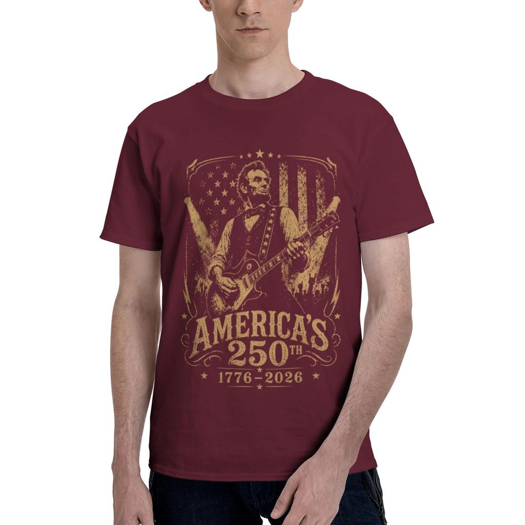 Custom Abraham Lincolns Playing Guitar For Unisex Pure Cotton Tshirt Leisure Tees Short Sleeve 4th July 250th Anniversary Tshirts