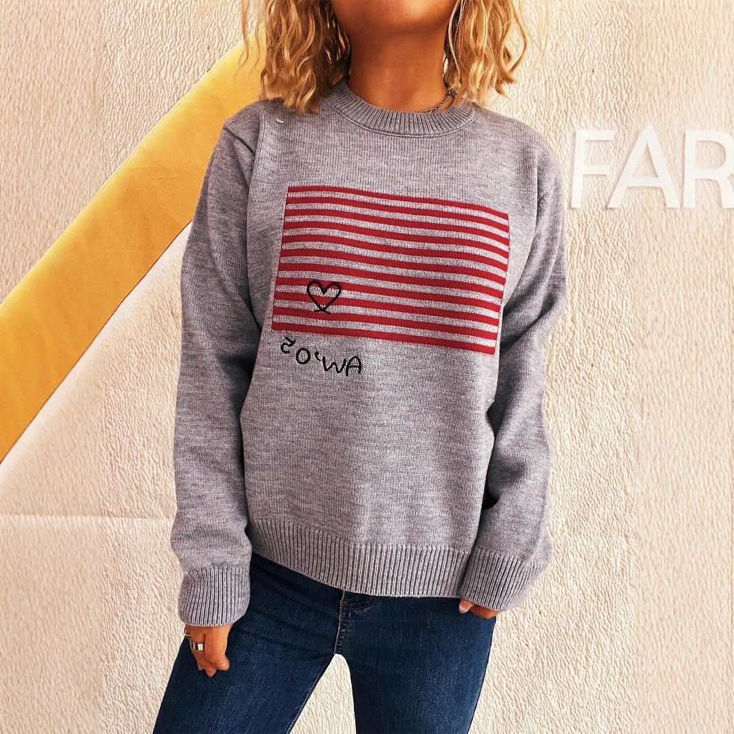 Sueter Mujer 2025 Korean Version New Color Blocked Striped Knitted Top Chic Women s Sweater Casual Pullover CR4364 S