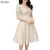 ZANZEA Women Casual Square Collar Splice Short Sleeve Elegant Dress