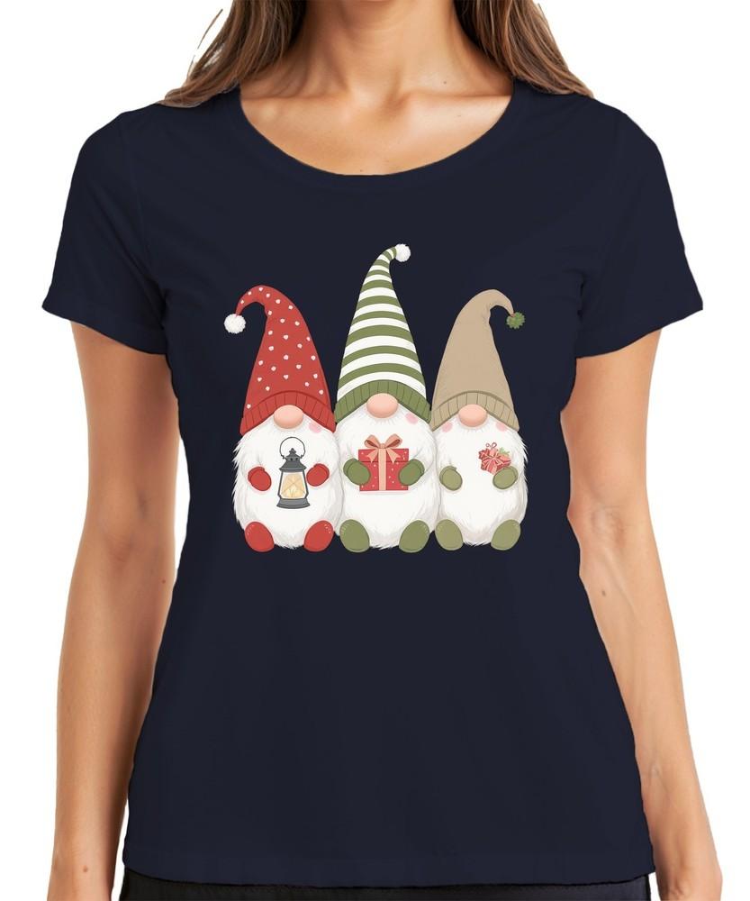Christmas Elf Christmas Gnome Three Elf Gift Lantern Ladies Tshirt S
