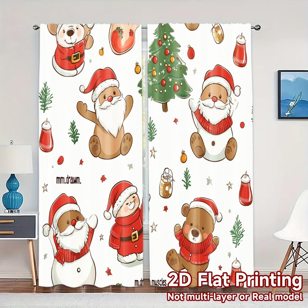 

2pcs,Curtains Cute Christmas Snowman Teddy Bear (3) Modern Curtain Fabric Yarn Curtains Holiday for Bedroom, Living Room, Office 52.50×116.00 CM 2pcs