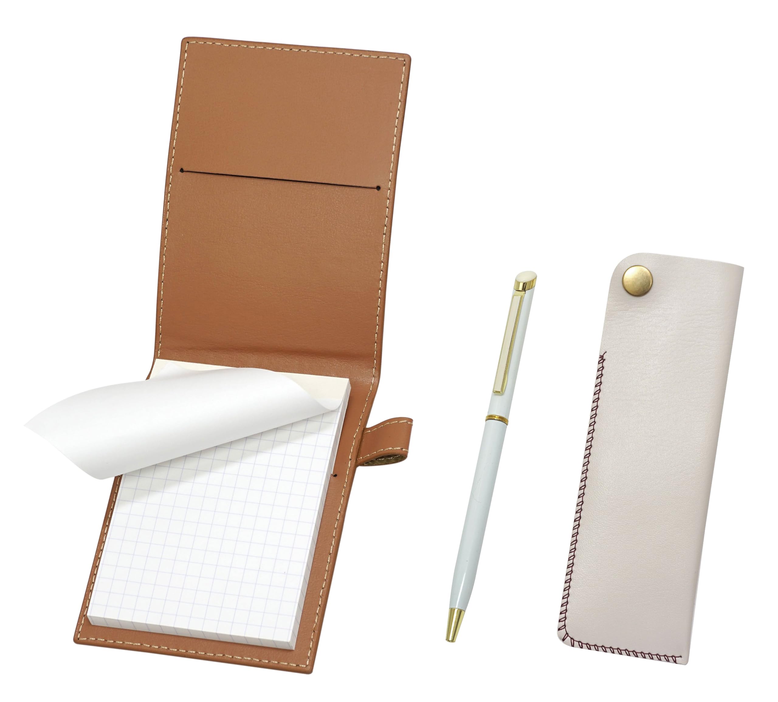 

Мини-обложка для блокнота из переработанной коровьей кожи цвета мокко с белым пеналом и набором эпоксидных вращающихся шариковых ручек на липучке (белый) (LS022PM-NK01W-WD002-W) белый
