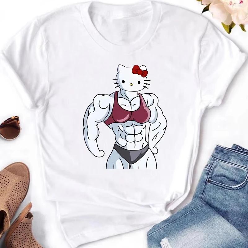 Muscle Sanrioes Womens TShirt Anime HelloKitties Cinnamon Kuromis Fun Model Cartoon Clothing Casual Cotton Couples TShirt