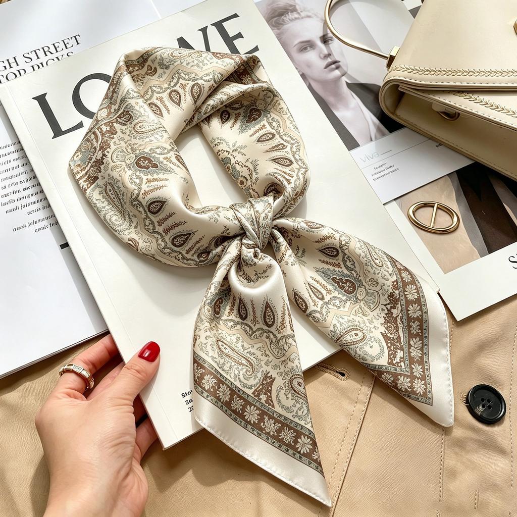 New silk satin 71 * 71 versatile foreign style simulation silk high-end temperament silk scarf middle-aged and elderly decorative scarf neck protectio