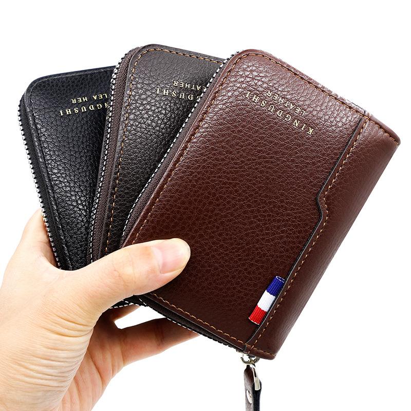 Деловой простой комбинированный кожаный матовый мужской короткий многофункциональный — фото 6