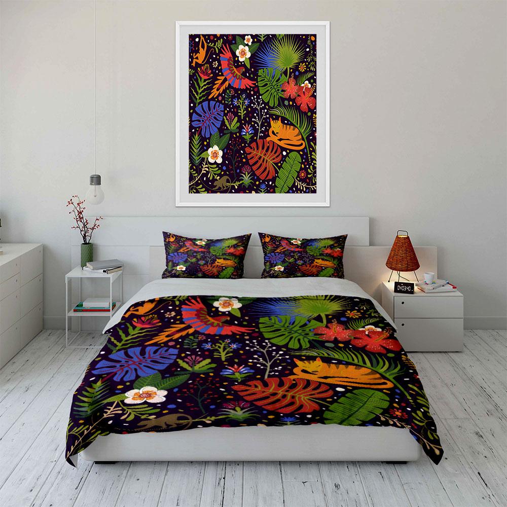 Tropical Jungle Wildlife Design Set  Kid's and Adults' Bedroom Decor, Exquisite Three-piece Bedding Set Gift
