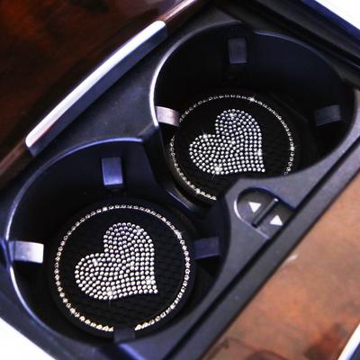2pcs Rhinestone Heart Decor Car Coaster