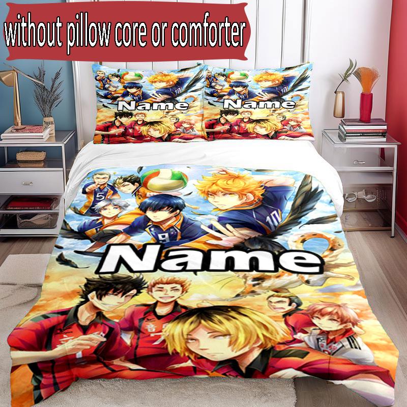 3-teiliges Bettbezug-Set (1 * Bettbezug + 2 * Kissenbezug, ohne Kern), Maßgeschneidertes Haikyu Muster Bettwäscheset, Heim Schlafzimmer Dekor Geschenk