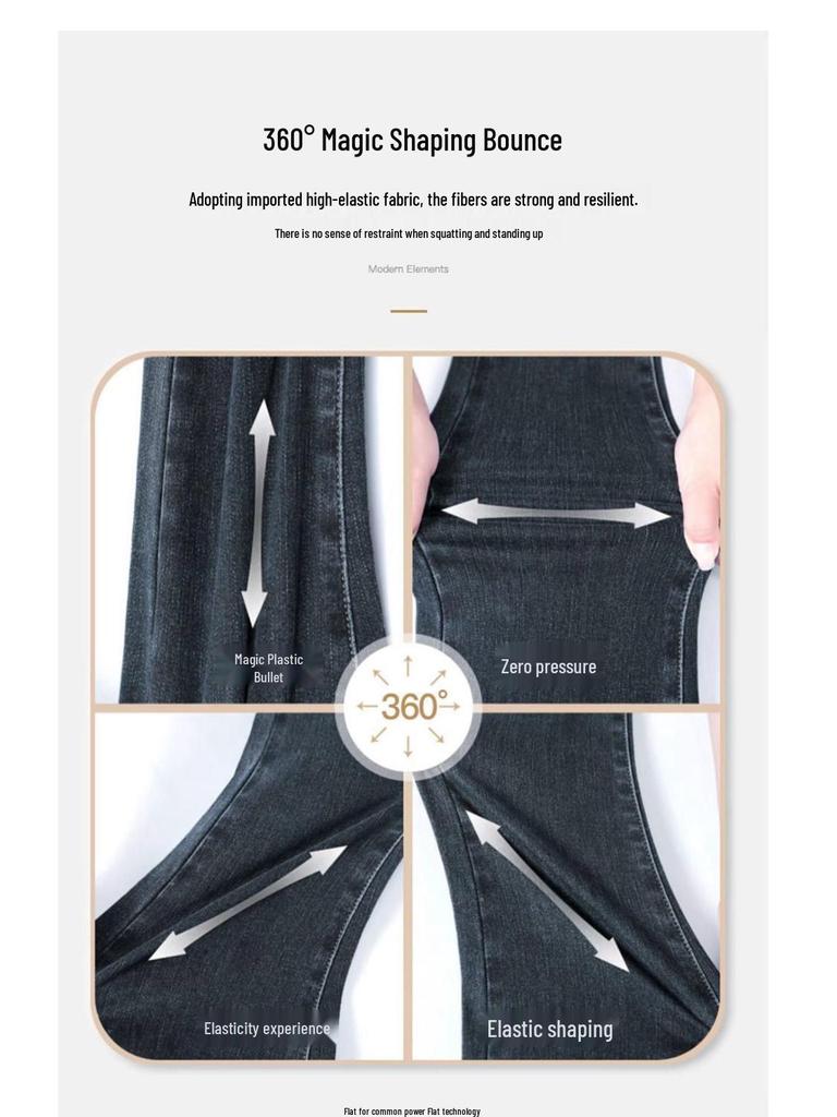 Women's Blue-Gray Fleece-Lined High-Waisted Slim-Fit Denim Pants - 2023 Autumn/Winter Style