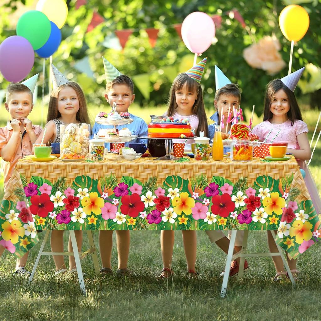 4 Pcs Hawaiian Luau Tablecloths Hawaiian Luau Table Cover Tropical Palm Leaves Tablecloth 86 x 51 in Palm Leaves Table Cloth Baby Birthday Party