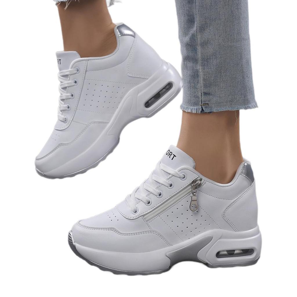 Damen Höhenverstärkende Atmungsaktive Sneaker - Dicksohlig, Sportlich, Lässig, Bequem, Petite-Passform, Vielseitige Weiße Schuhe