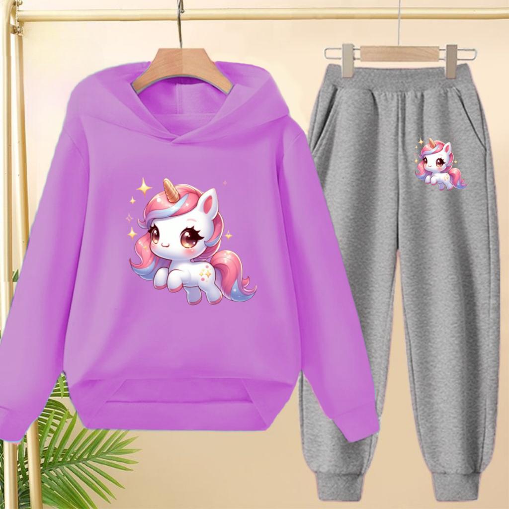 Kids Clothes Cute Unicorn Print Hoodie Sportswear Coat+Pants 2P Boy Girl Toddler 3-12Y Leisure Top Fashion Sunshine Charming Set