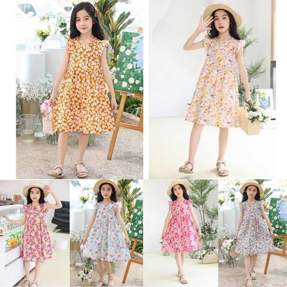 EDREES Kortärmad Blommig Volangärm Sommarjumper Sommar Snygg Tyll Lång Vardagskläder Flickklänning, Barnklänning, Kjola, Klänning, Loungewear,