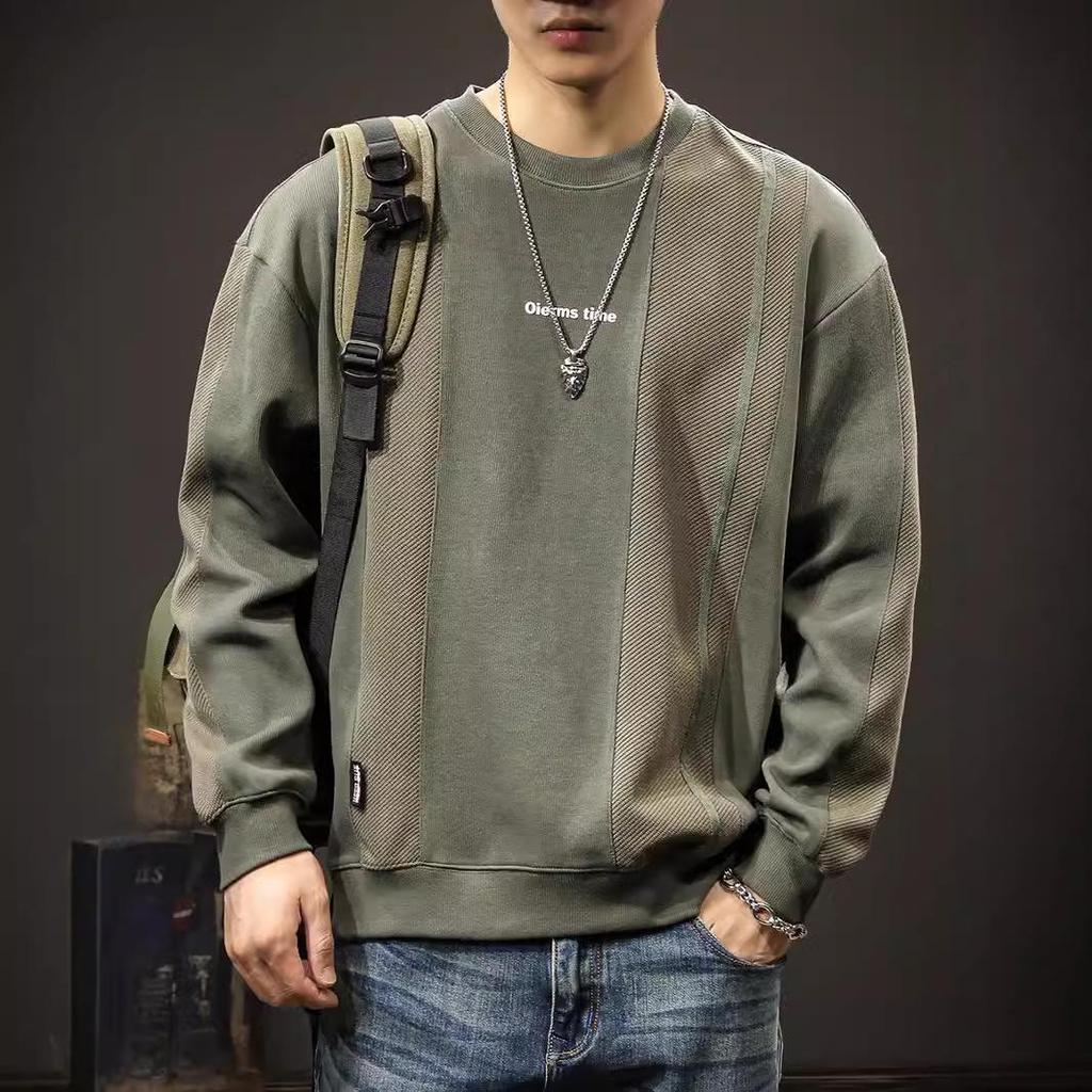 Men's Retro Patchwork Knit Hoodie: Heavyweight, Loose-Fit, Plus Size, Long Sleeve for Autumn & Winter