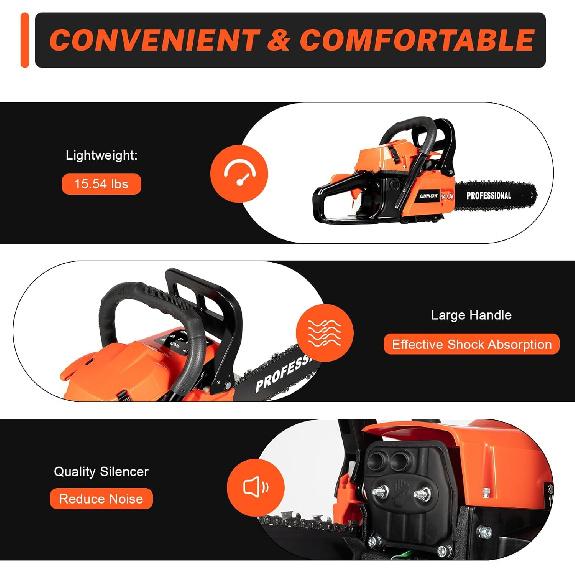 Upgrade 58cc Gas Chainsaw 20 Inch 2-Stroke Gas Powered Chainsaw Air-Cooled Gas Chain Saw Handheld Gasoline Chain Saw for Wood Cutting