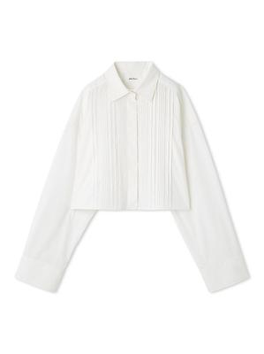 Mira Owen Pintuck Design Cropped Dress Shirt 09WFB254127 WHT 1
