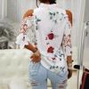 Sommer Neues Damenoberteil Geblümt Schulterfrei Spitze Spleißen Langarm T-Shirt für Damen