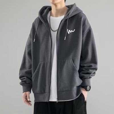 Men Fall Winter Hooded Coat Drawstring Loose Hooded Zip-up Cardigan Outerwear with Pockets Streetwear Mid Length Sport Jacket