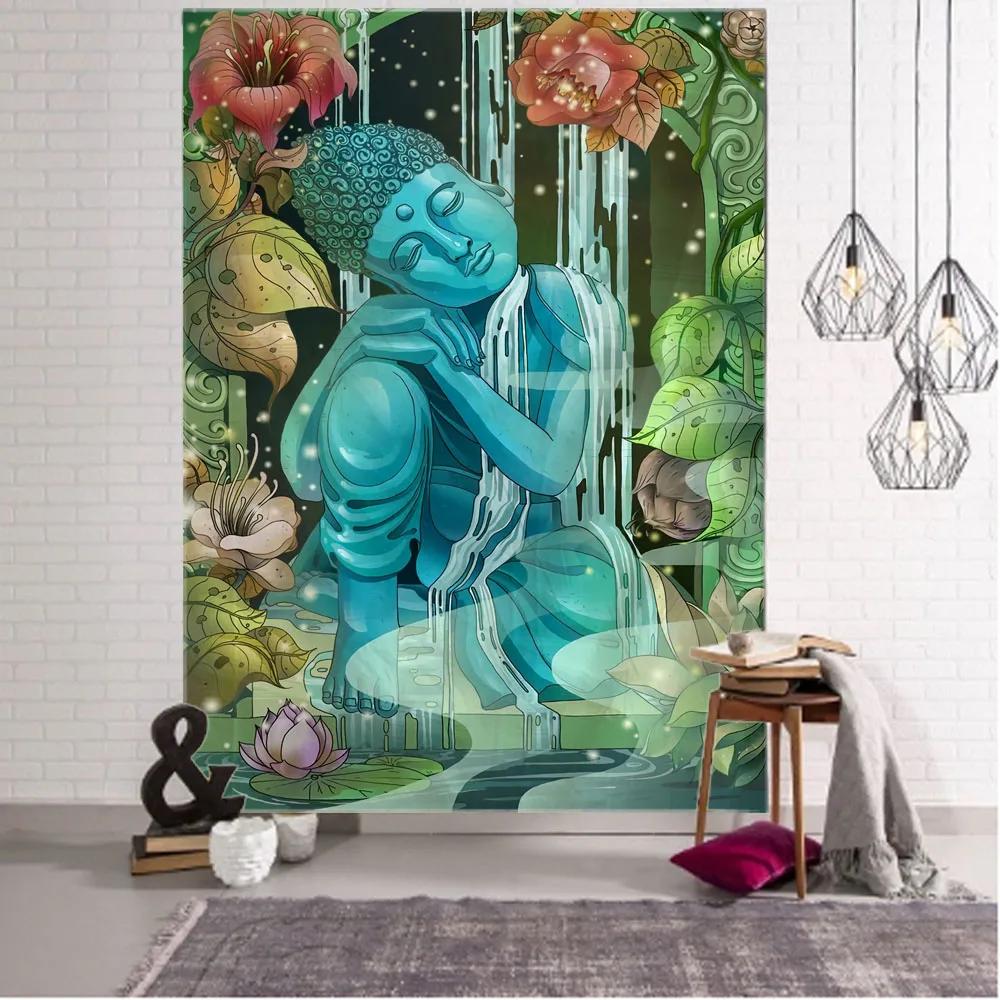 

VIKAMA Meditation Tapestry Indian Buddha and Lotus Mandala Wall Hanging Zen Sacred Art for Yoga Studios and Home Altar Decor 74x94cm(29x37in)