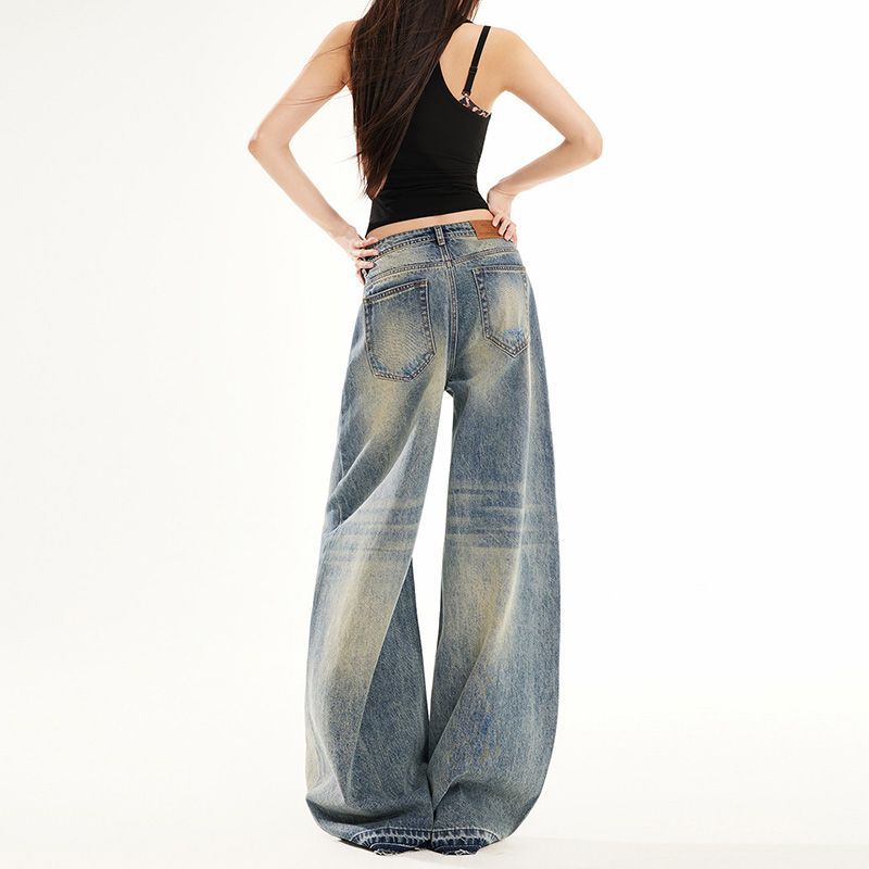 Spring Summer Relaxed Distressed Ripped Burn Vintage Wide Leg Denim Pants For Ladies Casual Pants Oversize Denim Trousers
