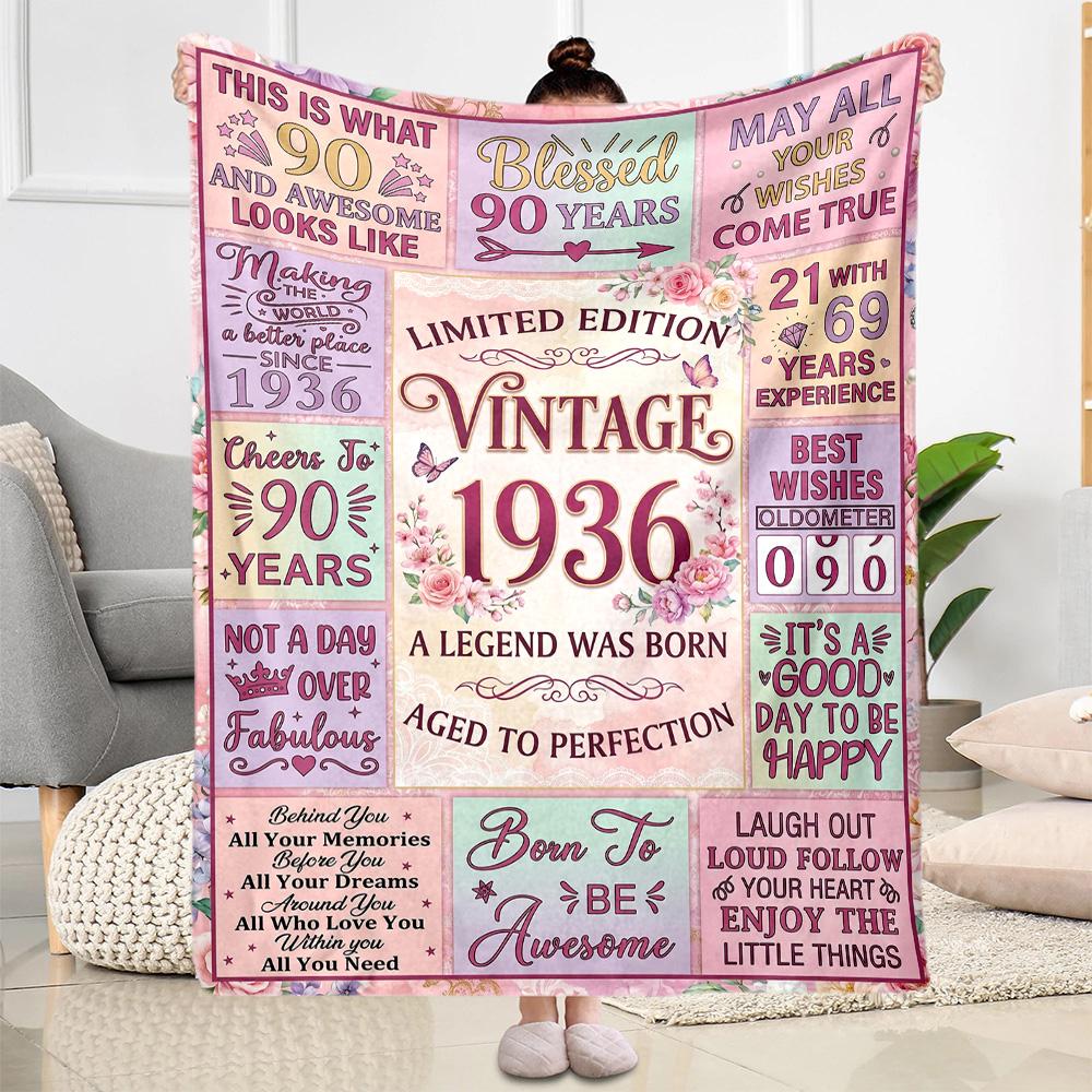 Vintage 1936 Anniversary Greetings Flannel Blanket-Soft and Suitable for Sofas,Beds,Offices,Travel,All Seasons,Great Gift for Holidays and Birthdays.