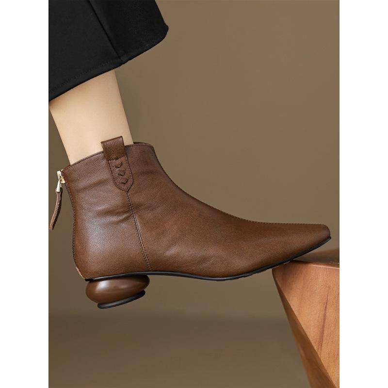 Small Pointed Ankle Bare Boots After Autumn And Winter Zipper Thick Heel Medium Heel Short Boots Versatile Huge Soft Single Boots Women