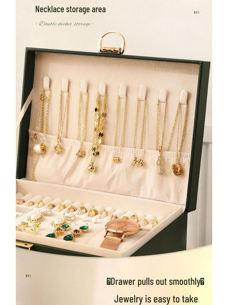 Luxury Jewelry Storage Box for Earrings, Bracelets, and Rings - Large Capacity, Gold Finish