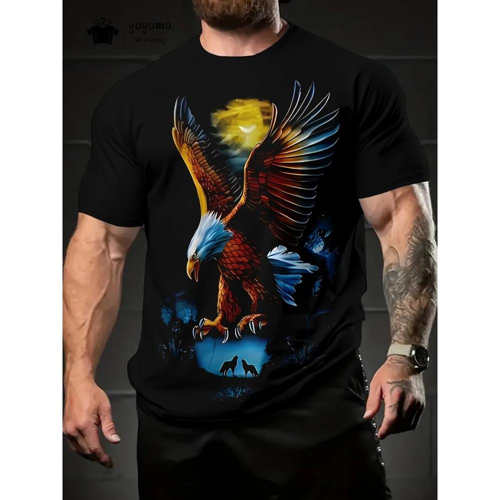 Eagle 3D Printed T-Shirt Men's Summer Outdoor Men's Short Sleeve Tee Round Neck Men's Top Peplum Casual Oversized Men's Clothing