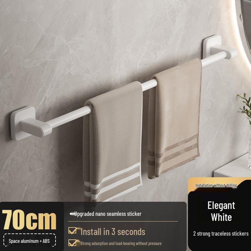 No-Drill Wall-Mounted Aluminum Towel Rack with Suction Cup - Bathroom Storage Bar