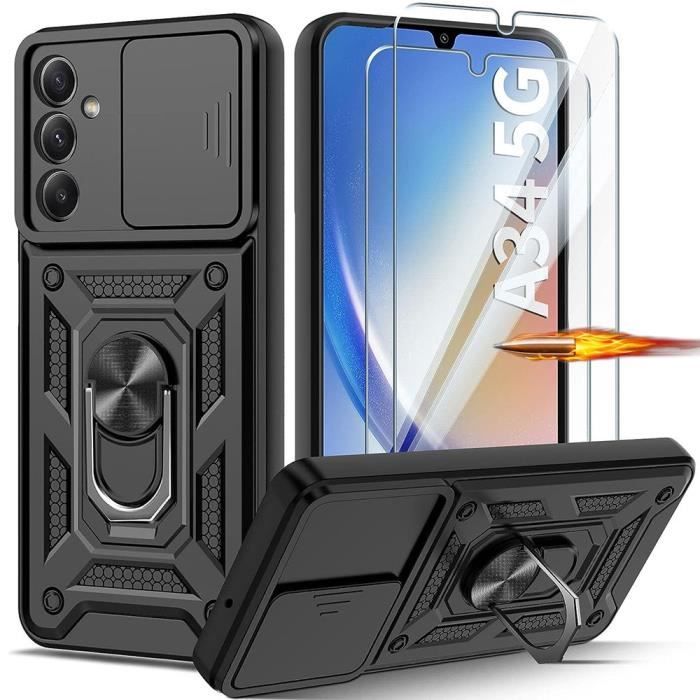 Case and Tempered Glass - Booling - for Samsung Galaxy A34 5G - Black - Shockproof - Anti-Scratch