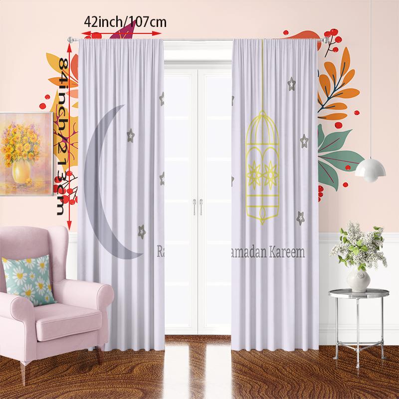 Eid Al Fitr Islamic Muslim Ramadan Curtain Living Room Bedroom Decorative Curtains Set Of 2 Made Polyester Decor