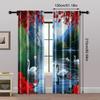 2pc,  Curtains The picturesque forest_ Swan Lake_ seagulls_ fish_ and red blooming flower party Versatile 100% Polyester,Without