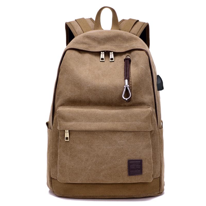 

Men s Casual Canvas USB Charging Backpack - Trendy Travel & School Bookbag кофейный