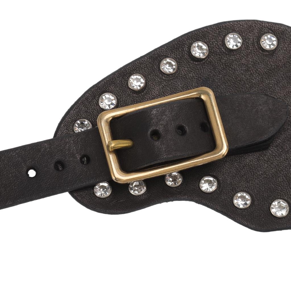 1 Paio di Cinturini per Speroni in Pelle con Strass Stile Western Vintage Attrezzatura Protettiva per Equitazione da Esterno Nero