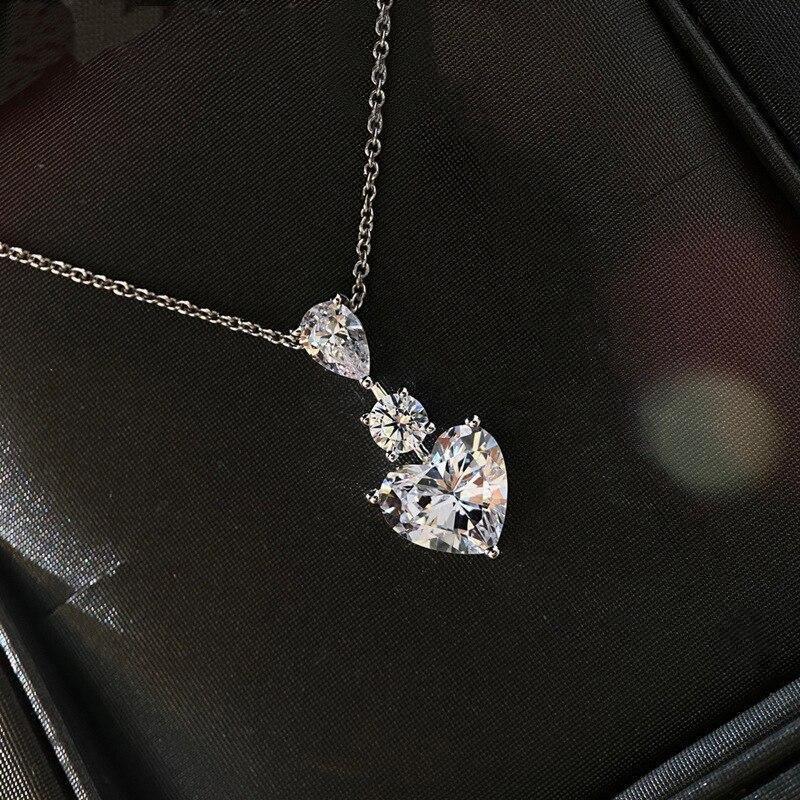 Huitan Heart Cubic Zirconia Necklace Women for Engagement Wedding Exquisite Pendant Necklace Female Accessories Love Jewelry
