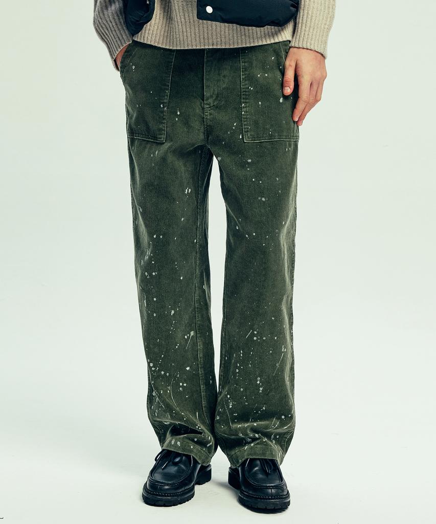 KND Washed & Splatter Painted Corduroy Fatigue Pants Sand Olive Khaki