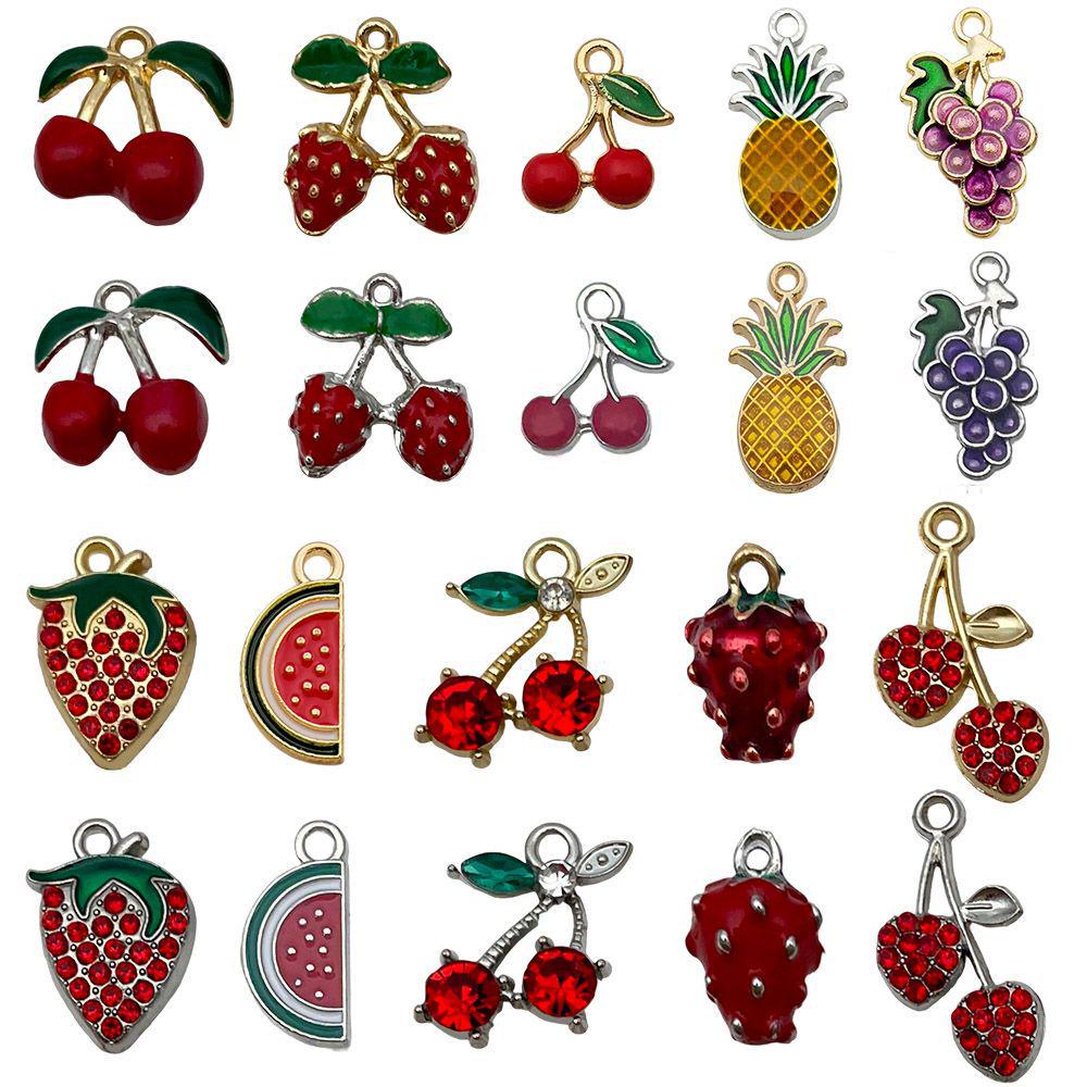 20-Piece Colorful Enamel Fruit Pendant Charms for DIY Bracelets: Strawberry, Cherry, Pineapple, and More