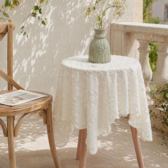 Jacquard Round Tablecloth, Sunflower Pattern Decorative Table Cloth, Lace Fabric Dinner Table Cover for Wedding Party Restaurant Banquet Decor