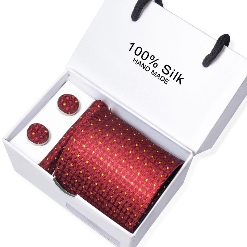 Men'S Business Tie Square Scarf Gift Box Striped Plain Suit Shirt Tie Black Gift Box Set
