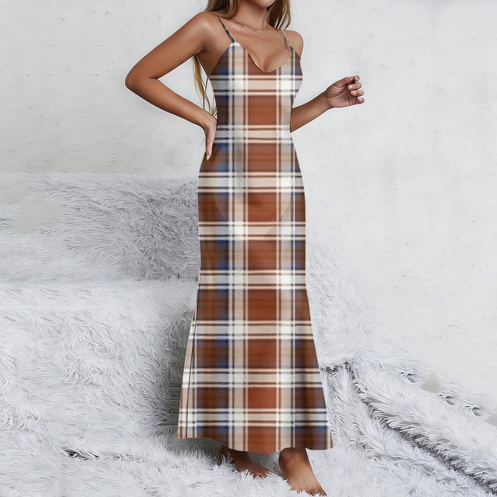 Sleeveless Plaid Maxi Dress for Women Casual Spaghetti Strap Sundresses for Women Summer Dresses Boho Dresses for Women 2026