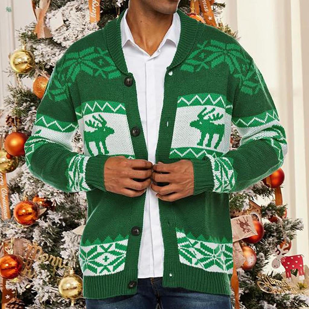 Christmas  Winter Men's Comfortable Cardigan Lapel Sweater Button Cardigan Sweater Jacket Men's