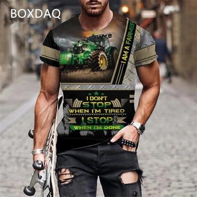 Men's Tractor T-Shirts Short Sleeve O-Neck 3D Print Car Farmer Tools Sports Tee T-Shirts