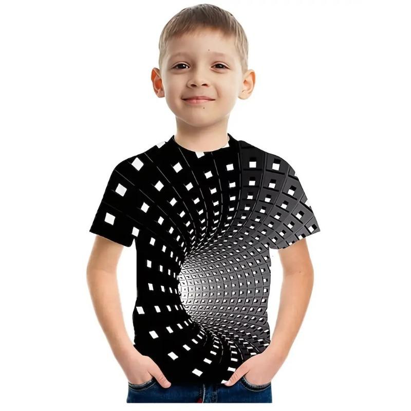 Kids T-shirt 3d Print Summer New Boys' 3D Sexy Design Gradient Round Neck Short Sleeved T-shirt