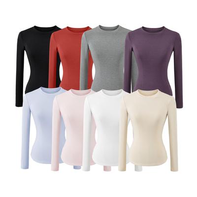 Women's Slimming Long Sleeve Base Layer Top, Stretchy, Slim Fit, Round Neck, Available In Multiple Colors for Spring & Autumn.