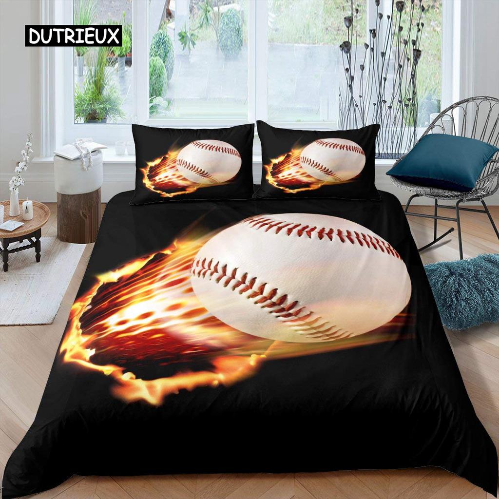 Baseball Duvet Cover Polyester Ball Pattern Sports Theme Player Twin Bedding Set for Teen Baseball Lovers Queen King Quilt Cover