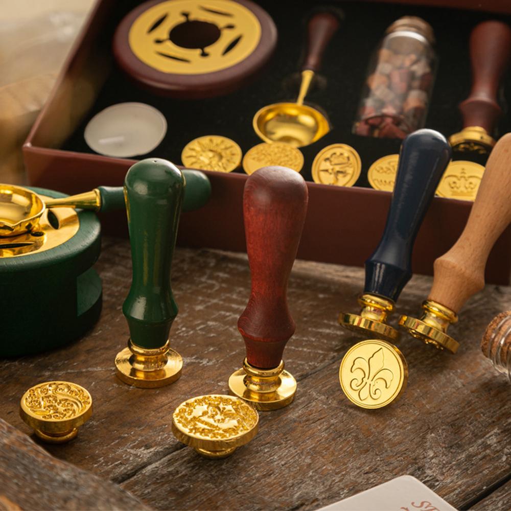 Wax Seal Stamp Kit with 6pcs Seal Stamp and Bottle of Wax Beads Spoon/Candle/Wax Melt Warmer for Christmas Vintage Envelopes Letters Mailing Crafts