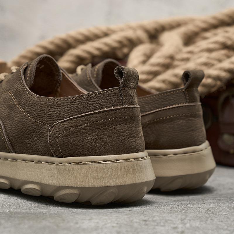 Spring New Genuine Leather Shoes for Men with Lace Up Retro Solid Sole Lightweight Casual and Easy To Wear Shoes with Thick Sole