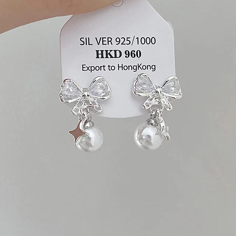1Pair Korean Style Blue Zircon Star Moon Stud Earrings For Women Exquisite Sweet Cute Temperament Earrings Wedding Jewelry