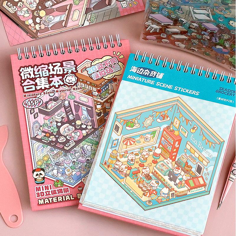 2025 20Pcs 20in1 Cartoon Landscape Sticker Book Diy 3d Pocket Cabin Scene Stickers Sticker Book Gift For